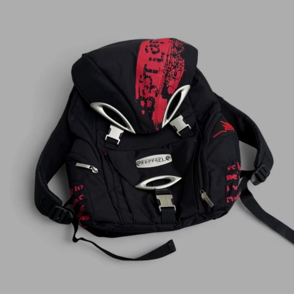 Vintage 2000's Ferrari Oficial Racing Nascar Cyber Backpack Black/Red Y2k.